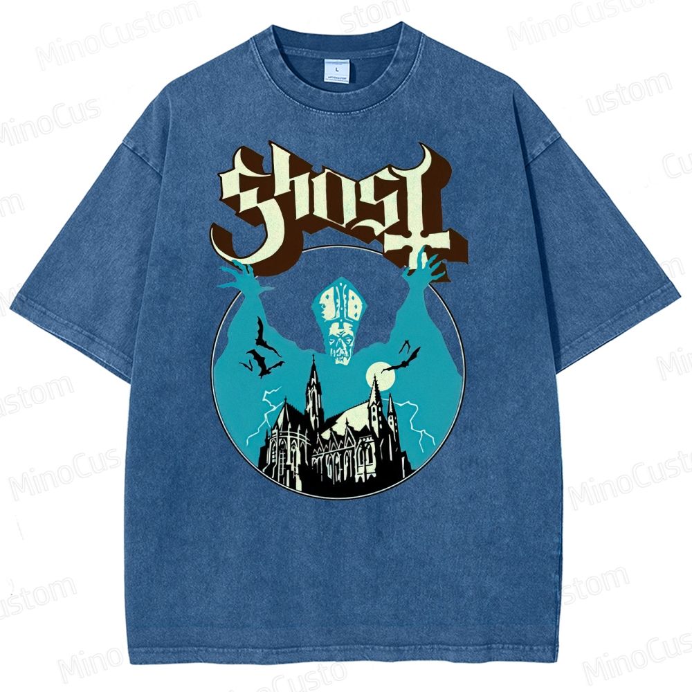 Ghost Band Vintage Washed Gothic Graphic T - shir