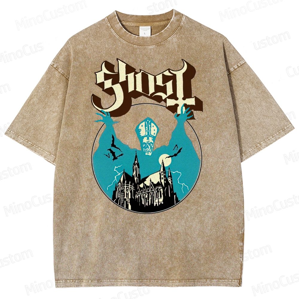 Ghost Band Vintage Washed Gothic Graphic T - shir