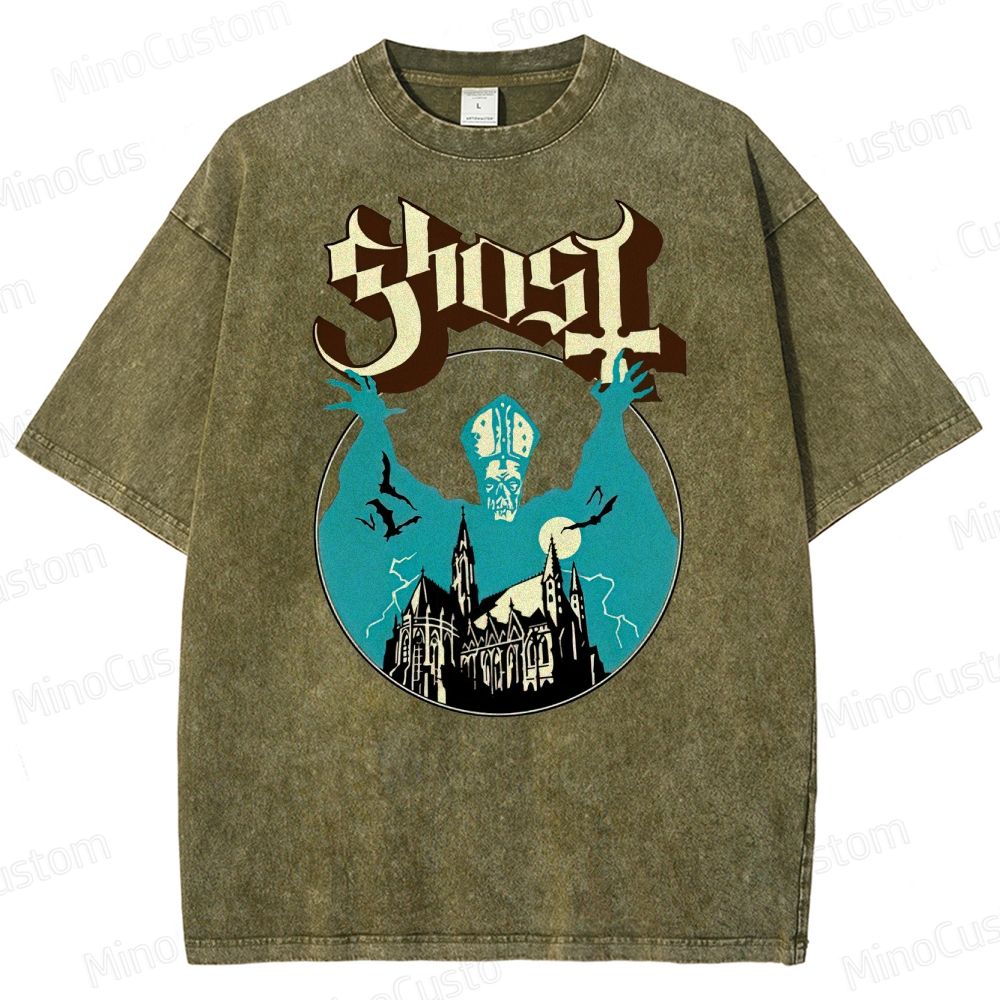 Ghost Band Vintage Washed Gothic Graphic T - shir