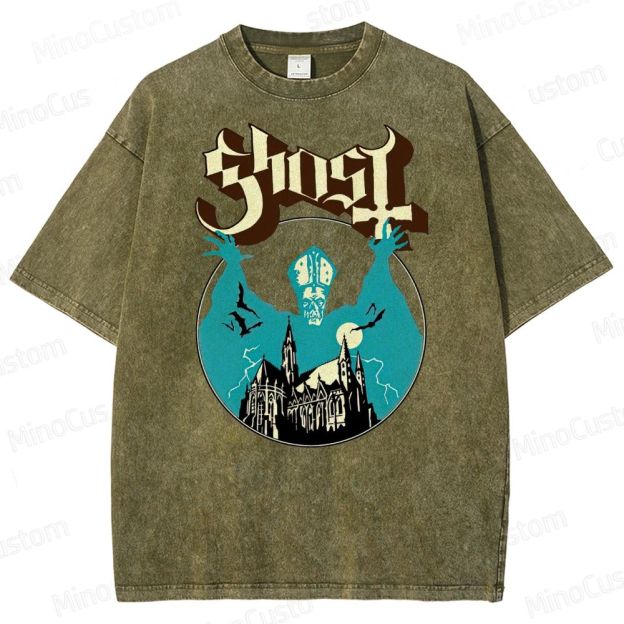 Ghost Band Vintage Washed Gothic Graphic T - shir