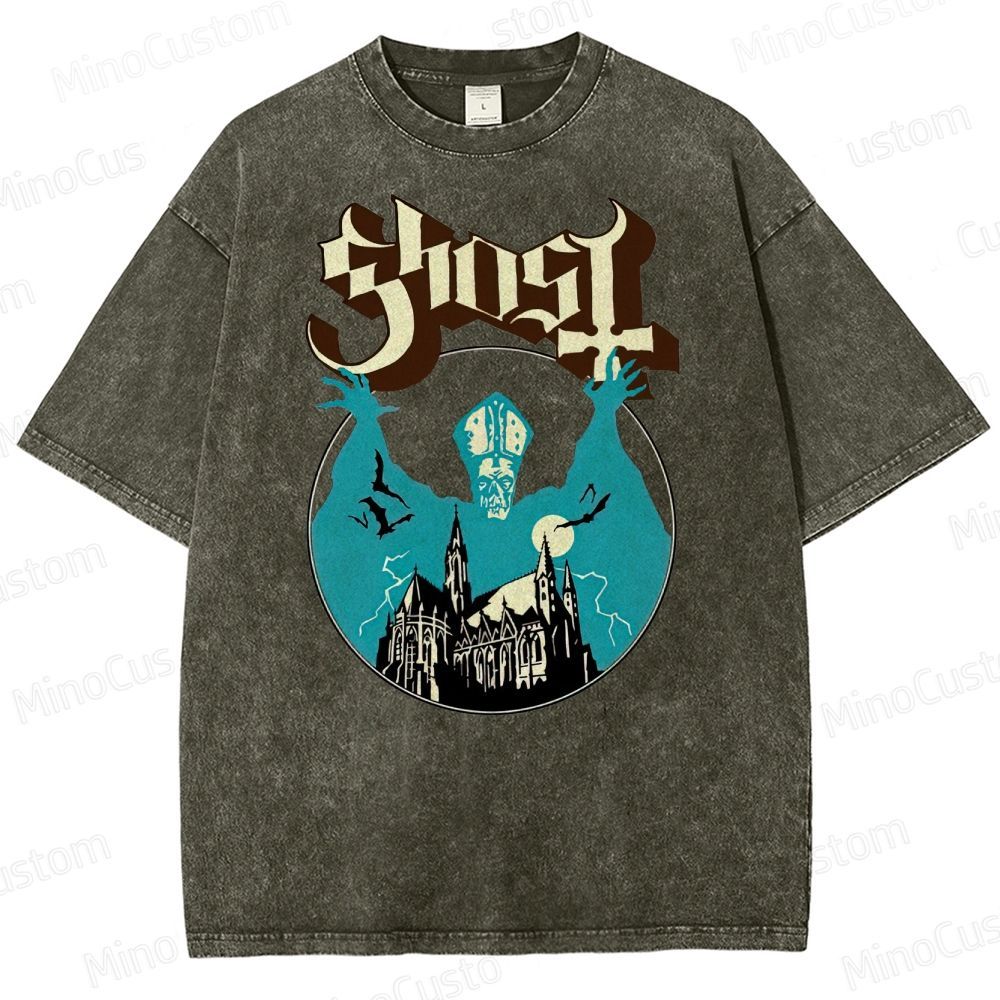 Ghost Band Vintage Washed Gothic Graphic T - shir