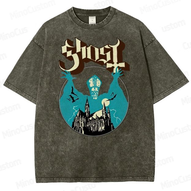 Ghost Band Vintage Washed Gothic Graphic T - shir