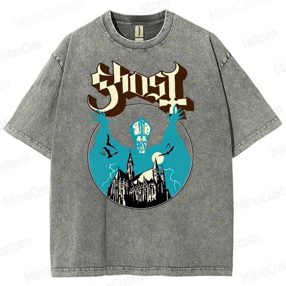 Ghost Band Vintage Washed Gothic Graphic T - shir