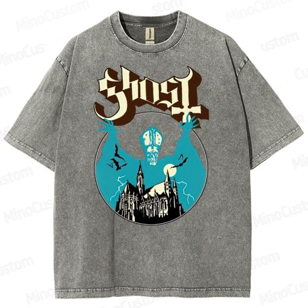 Ghost Band Vintage Washed Gothic Graphic T - shir