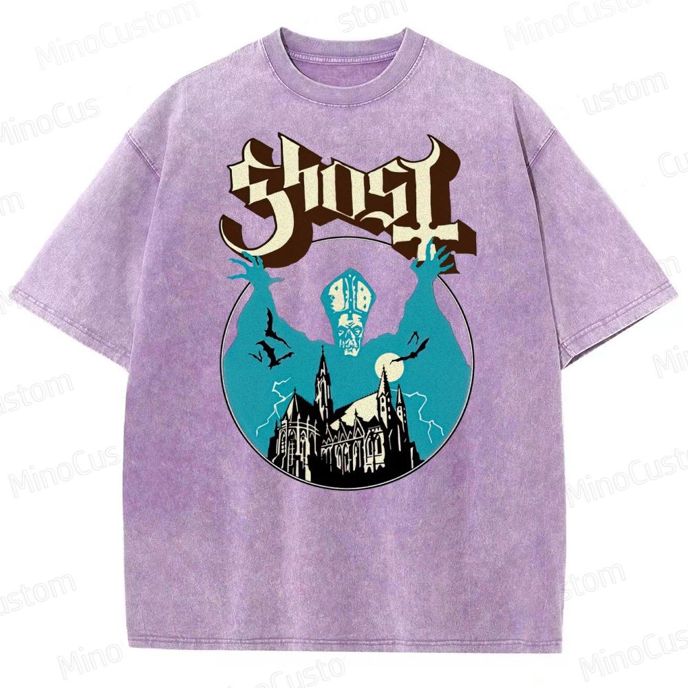 Ghost Band Vintage Washed Gothic Graphic T - shir