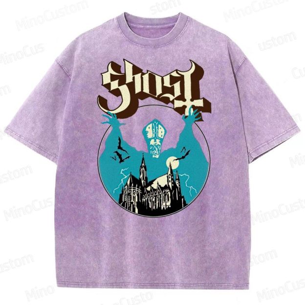 Ghost Band Vintage Washed Gothic Graphic T - shir