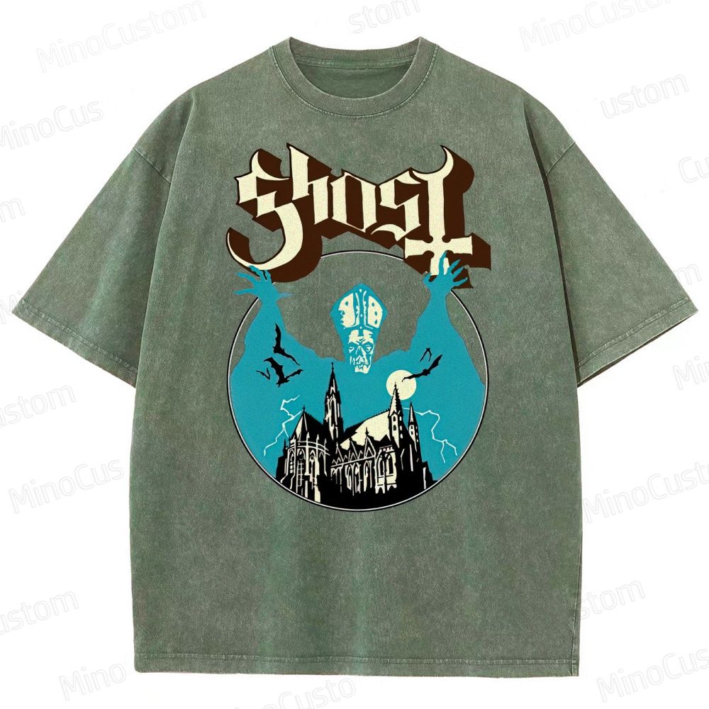 Ghost Band Vintage Washed Gothic Graphic T - shir