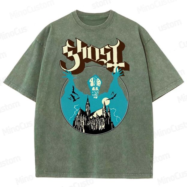 Ghost Band Vintage Washed Gothic Graphic T - shir