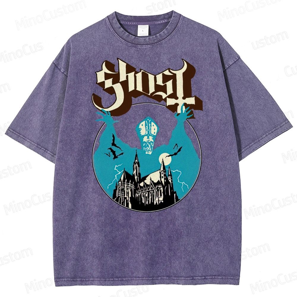 Ghost Band Vintage Washed Gothic Graphic T - shir