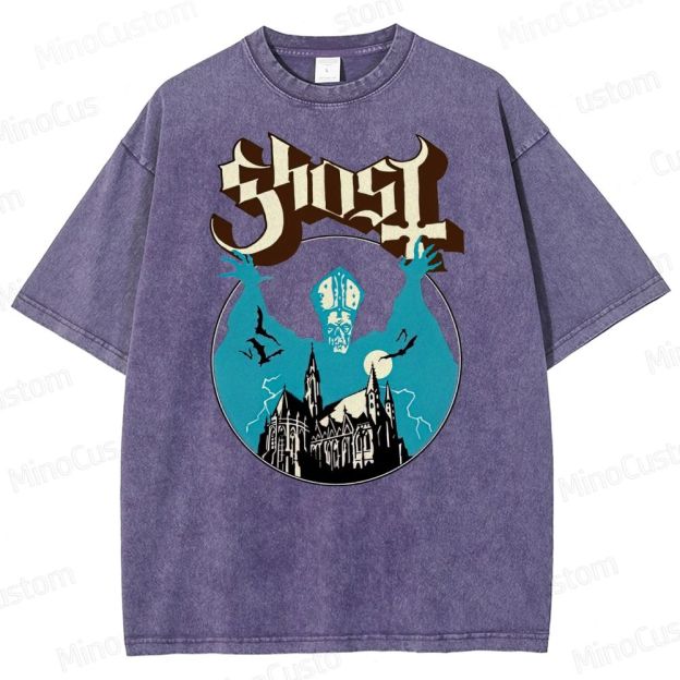 Ghost Band Vintage Washed Gothic Graphic T - shir