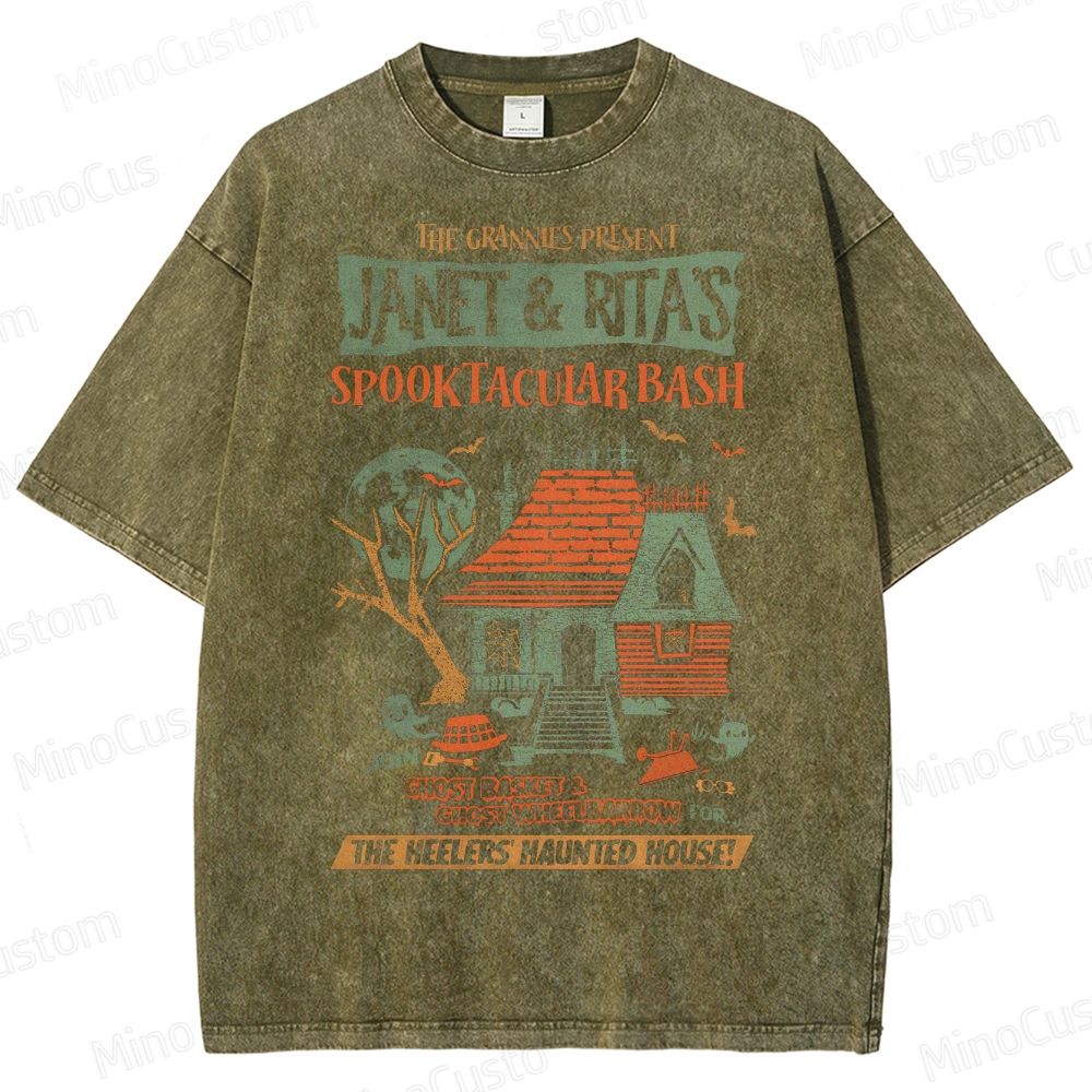 Haunted House Halloween  Washed T-Shirt 