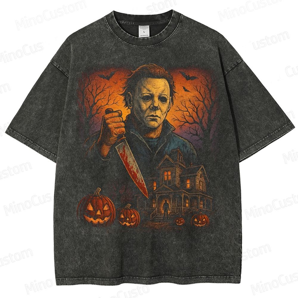 Retro Pumpkin Michael Myers Washed T-Shirt