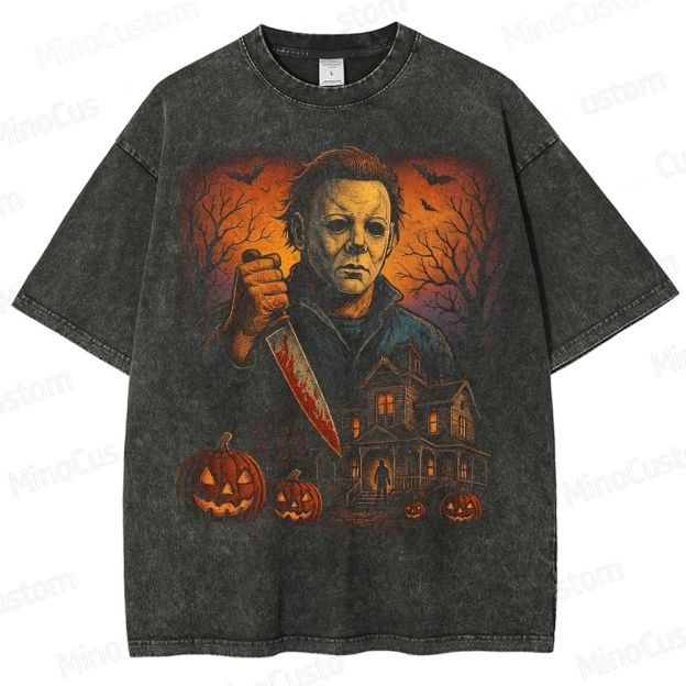 Retro Pumpkin Michael Myers Washed T-Shirt 