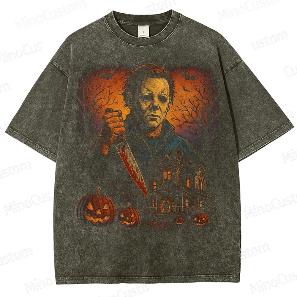 Retro Pumpkin Michael Myers Washed T-Shirt 