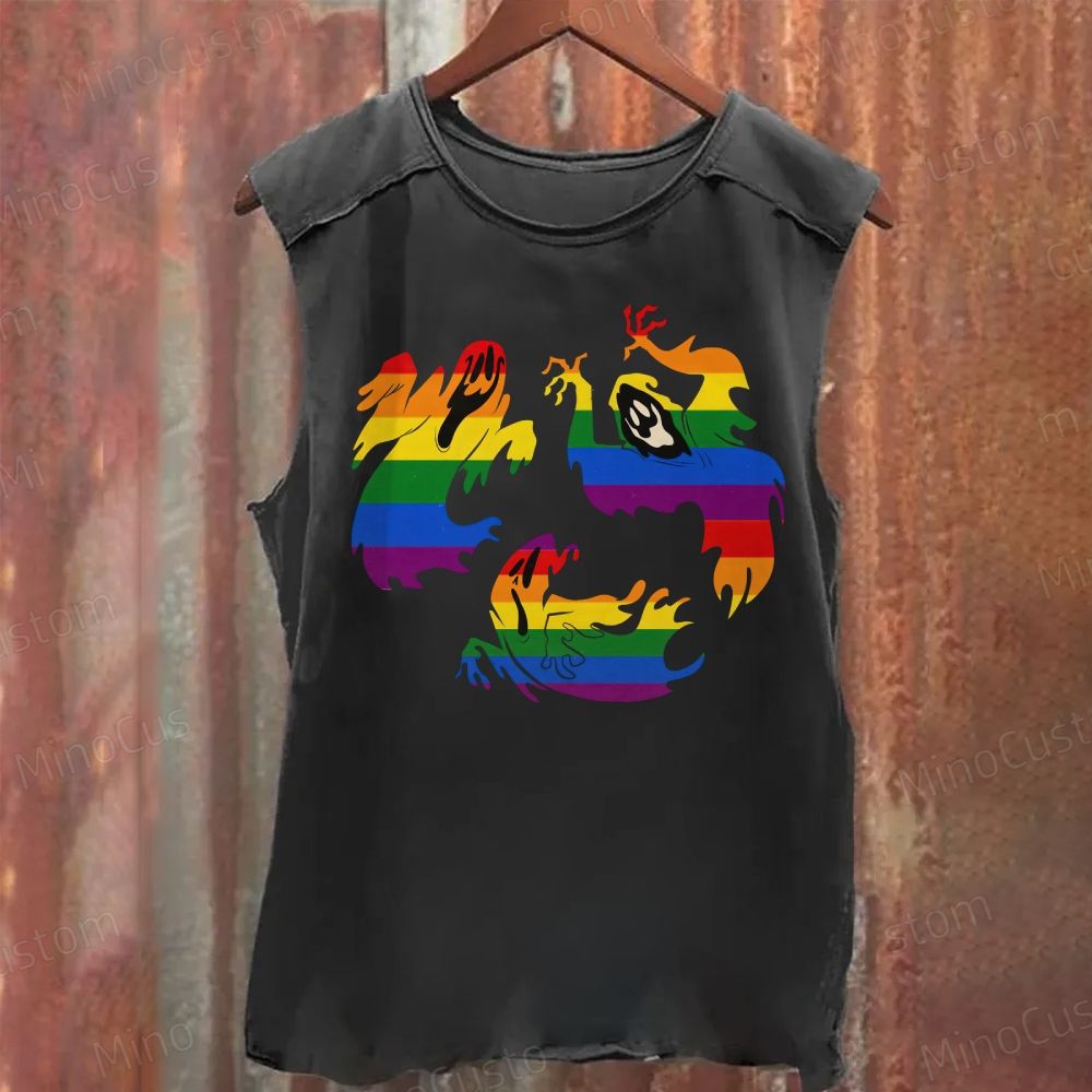 Rainbow Ghosts Pride Vintage Washed Tank Top
