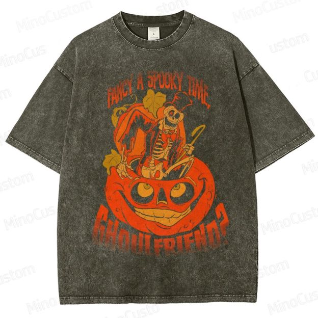Fancy A Spooky Time Ghoulfriend Vintage Washed T - Shirt