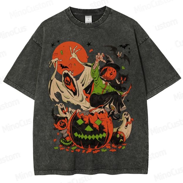 Vintage Halloween Witch Ghost Pumpkin T - Shirt