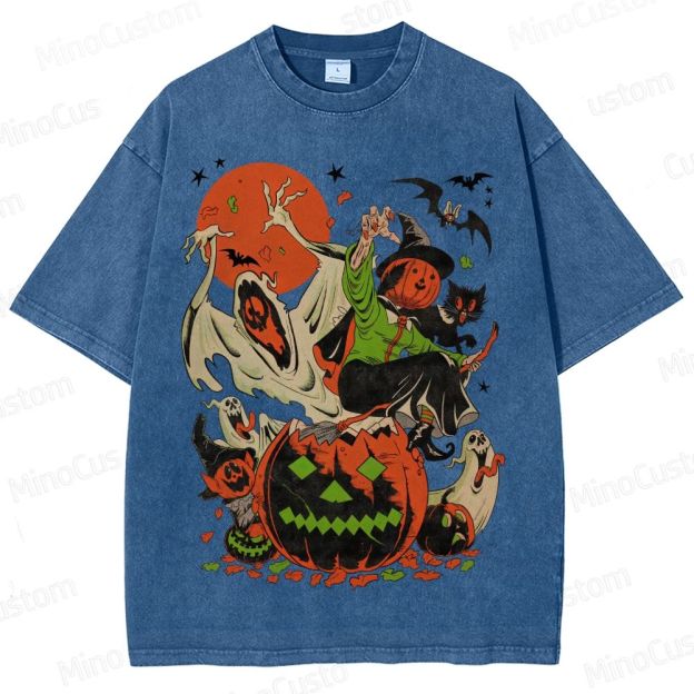 Vintage Halloween Witch Ghost Pumpkin T - Shirt
