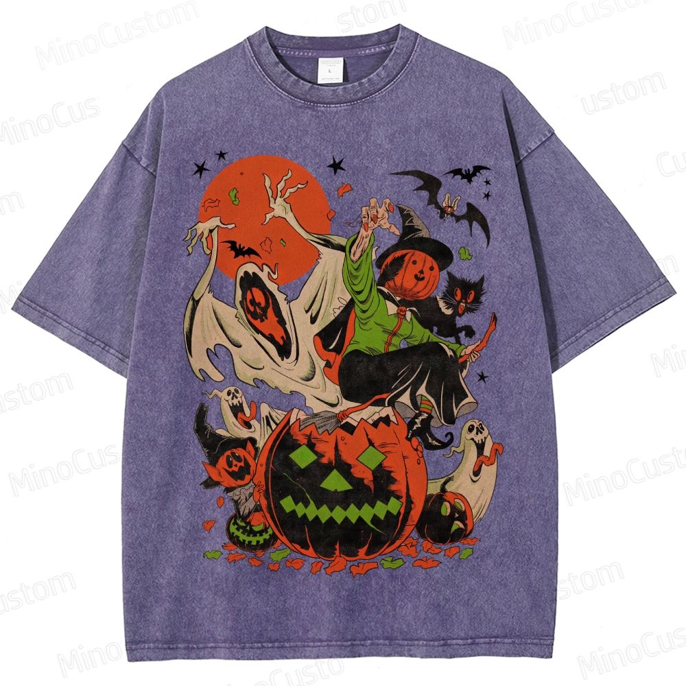 Vintage Halloween Witch Ghost Pumpkin T - Shirt
