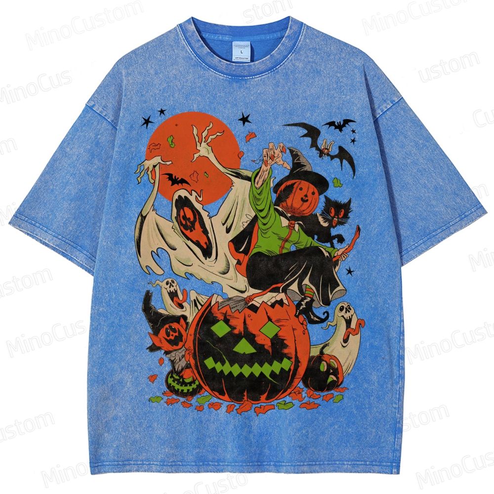 Vintage Halloween Witch Ghost Pumpkin T - Shirt