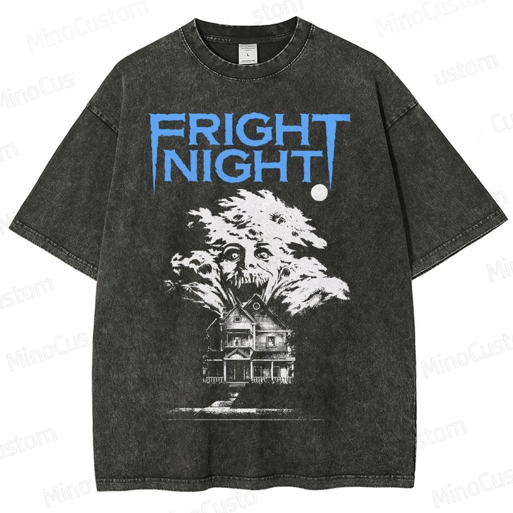 Fright Night Haunted House Horror Graphic Washed T-Shirt