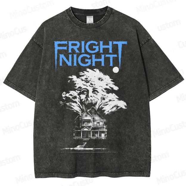 Fright Night Haunted House Horror Graphic Washed T-Shirt