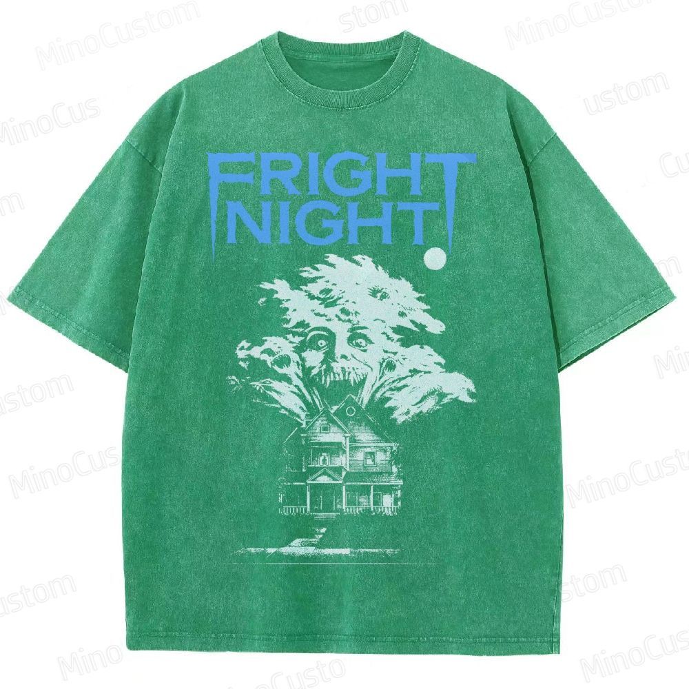 Fright Night Haunted House Horror Graphic Washed T-Shirt
