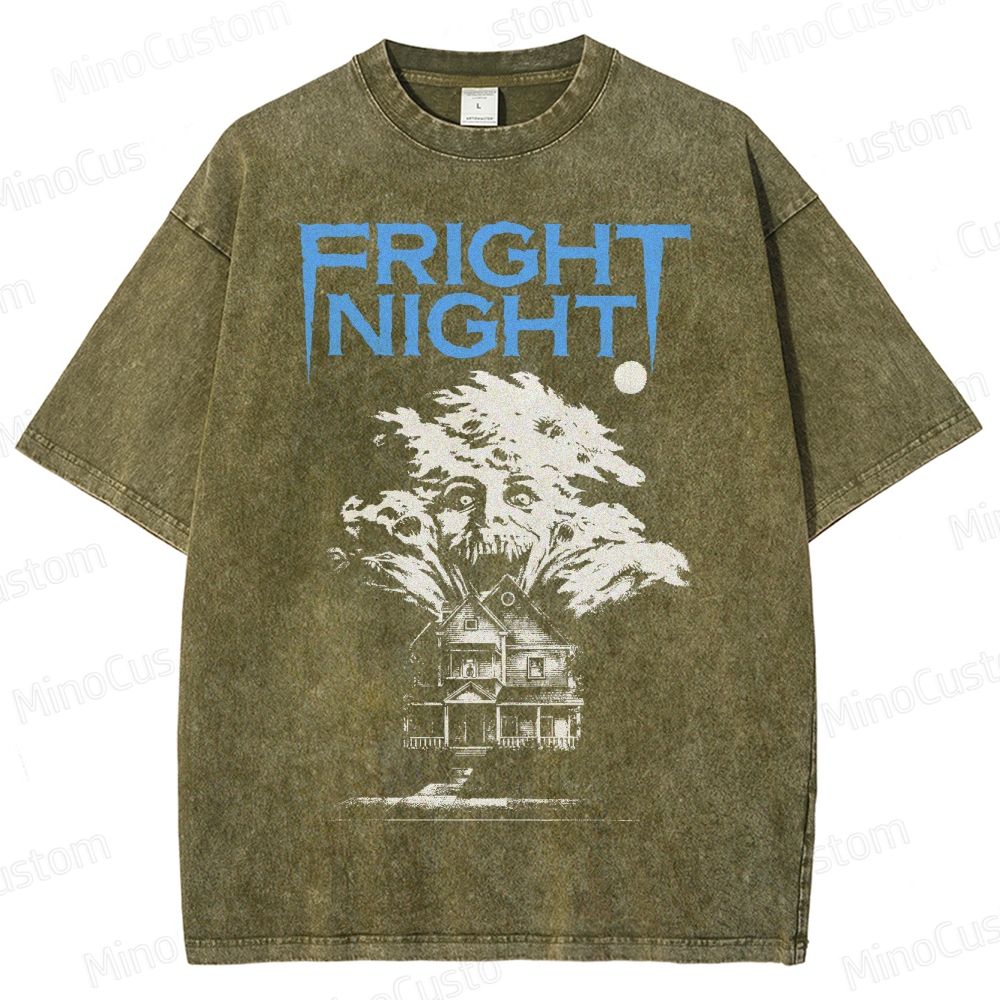Fright Night Haunted House Horror Graphic Washed T-Shirt