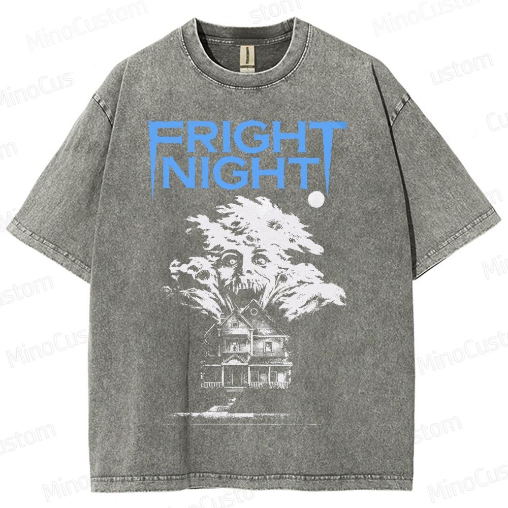 Fright Night Haunted House Horror Graphic Washed T-Shirt