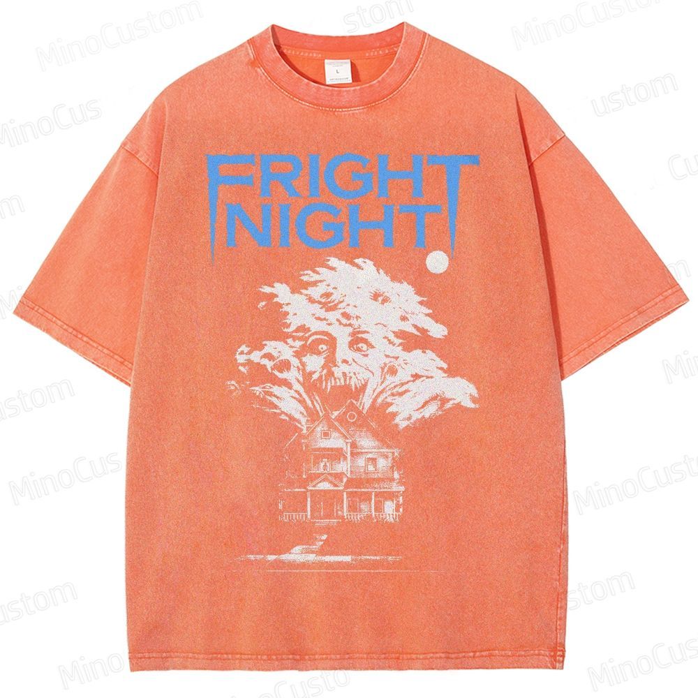 Fright Night Haunted House Horror Graphic Washed T-Shirt