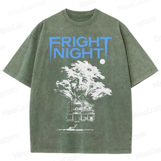 Fright Night Haunted House Horror Graphic Washed T-Shirt