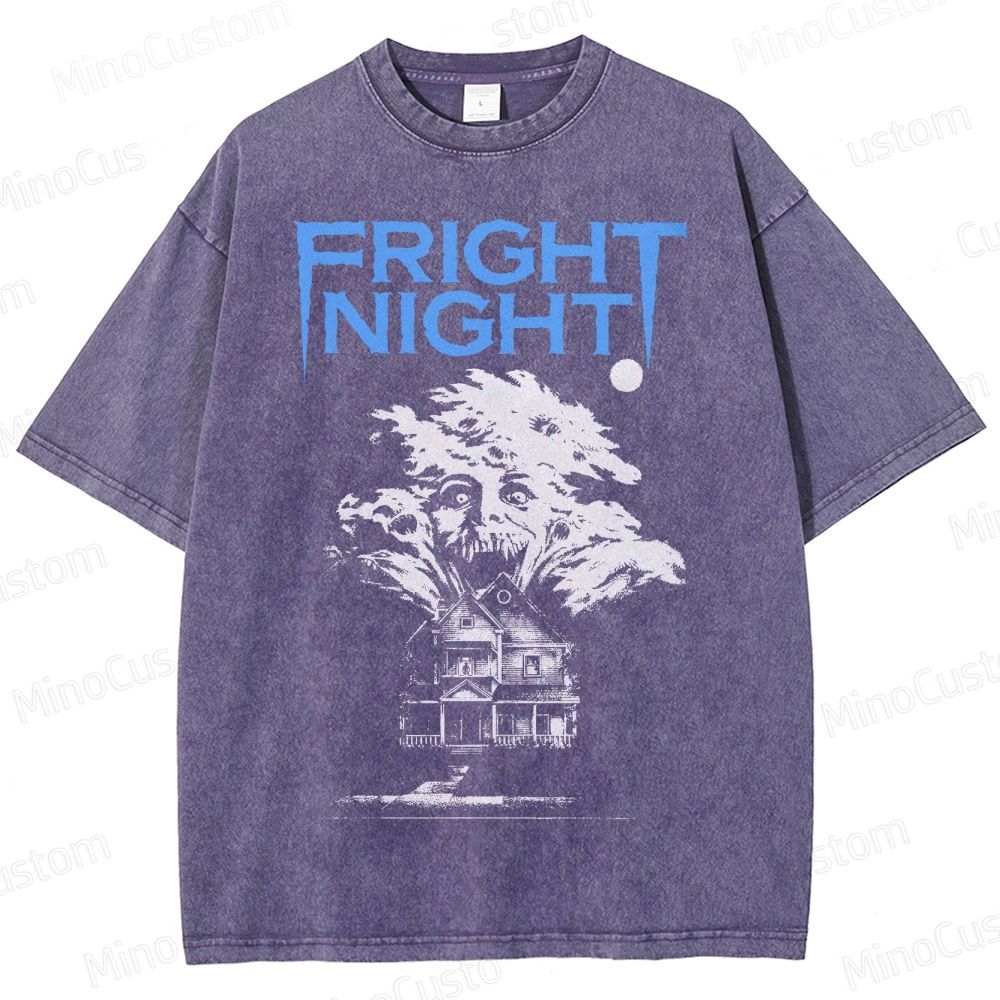 Fright Night Haunted House Horror Graphic Washed T-Shirt
