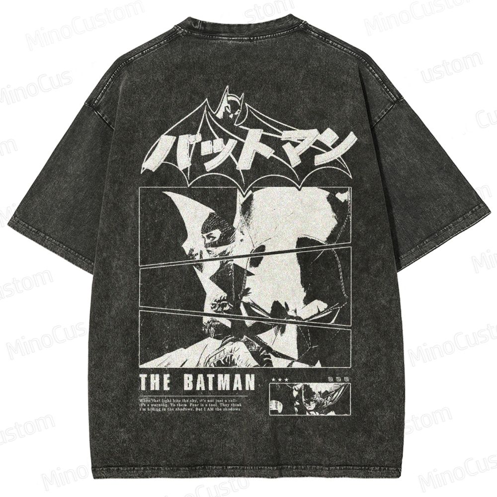 Japanese Style Batman Graphic Washed T-Shirt