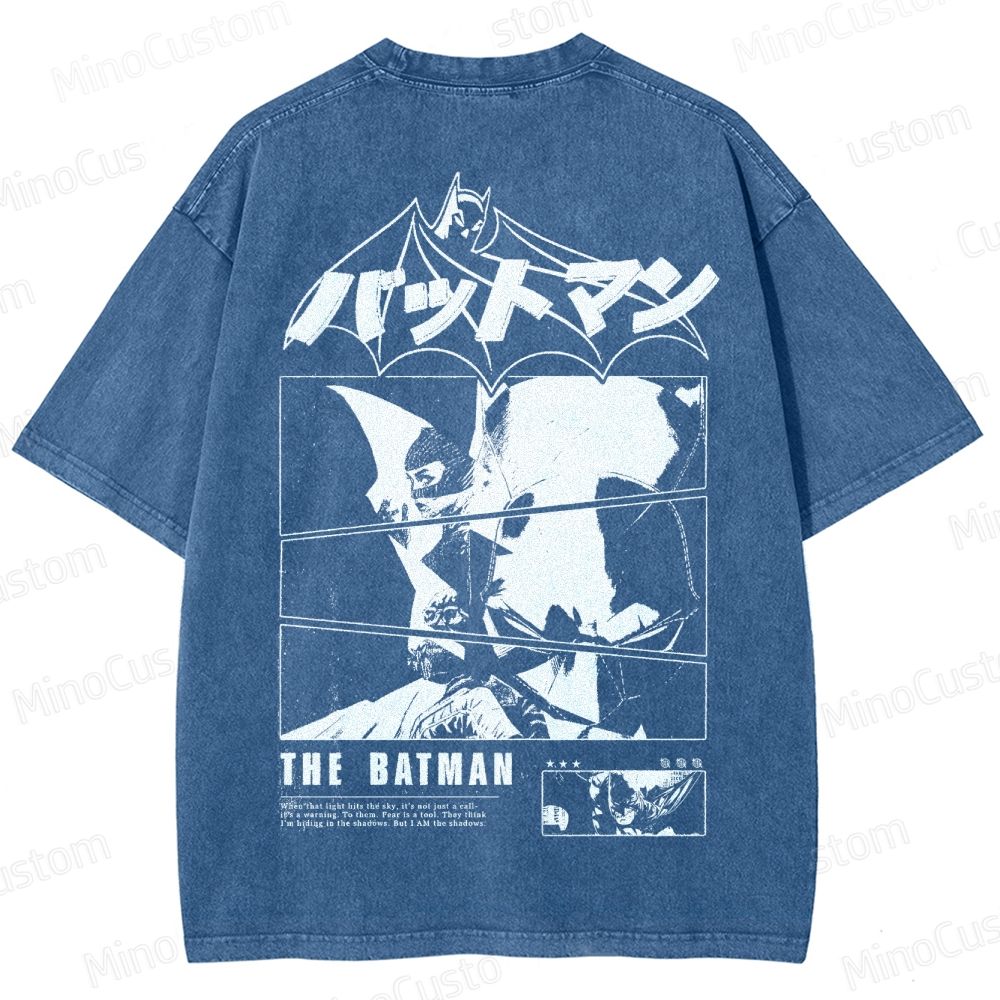 Japanese Style Batman Graphic Washed T-Shirt