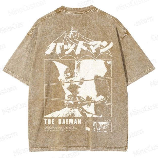 Japanese Style Batman Graphic Washed T-Shirt