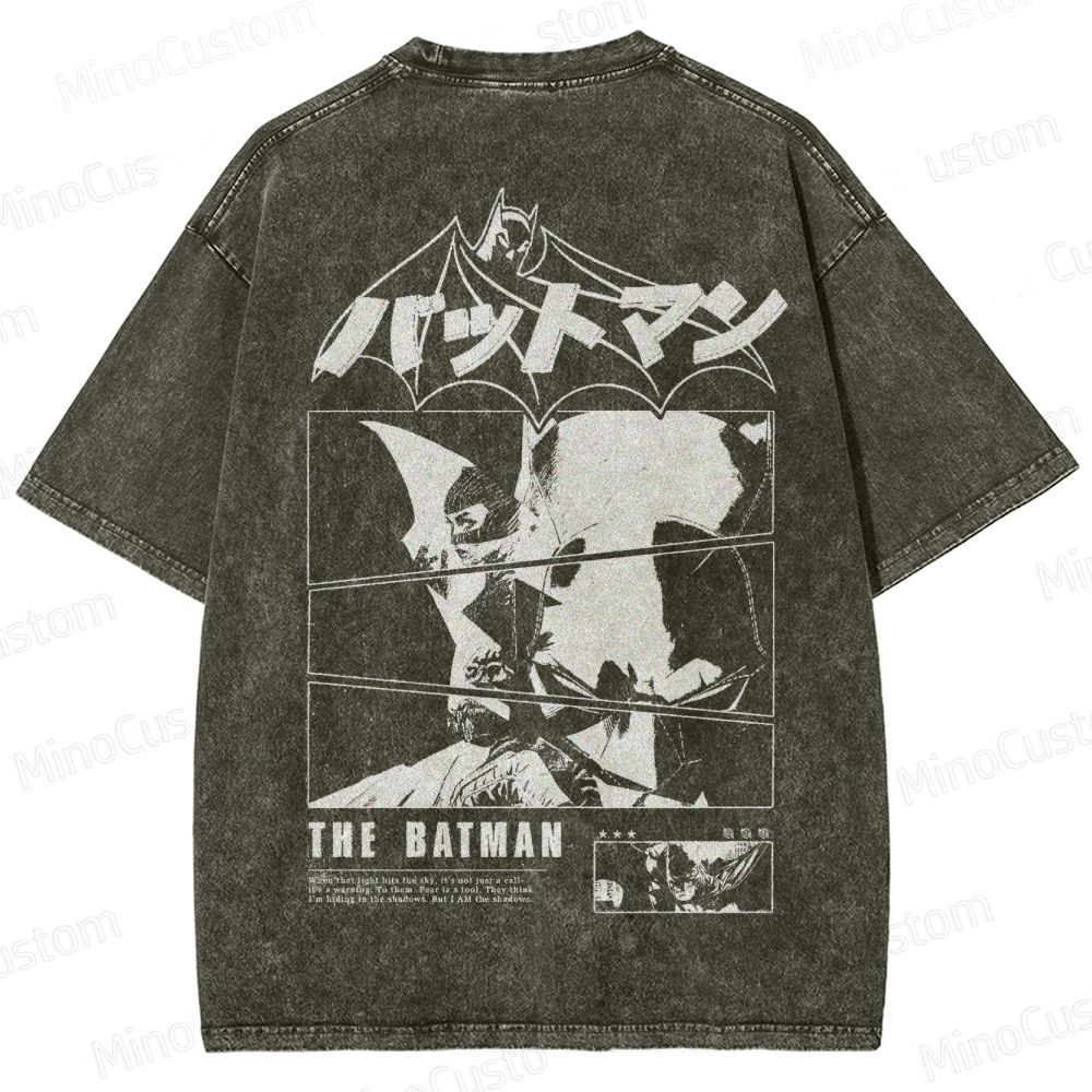 Japanese Style Batman Graphic Washed T-Shirt