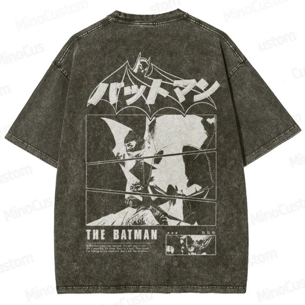 Japanese Style Batman Graphic Washed T-Shirt