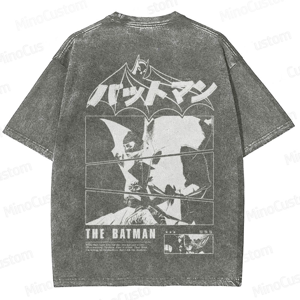 Japanese Style Batman Graphic Washed T-Shirt