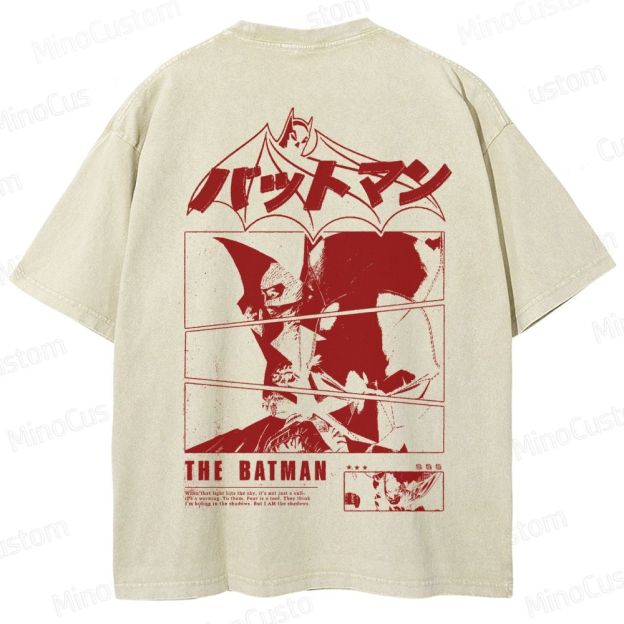 Japanese Style Batman Graphic Washed T-Shirt