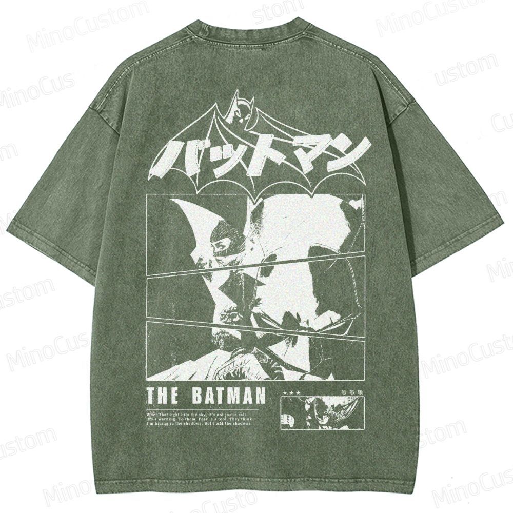 Japanese Style Batman Graphic Washed T-Shirt