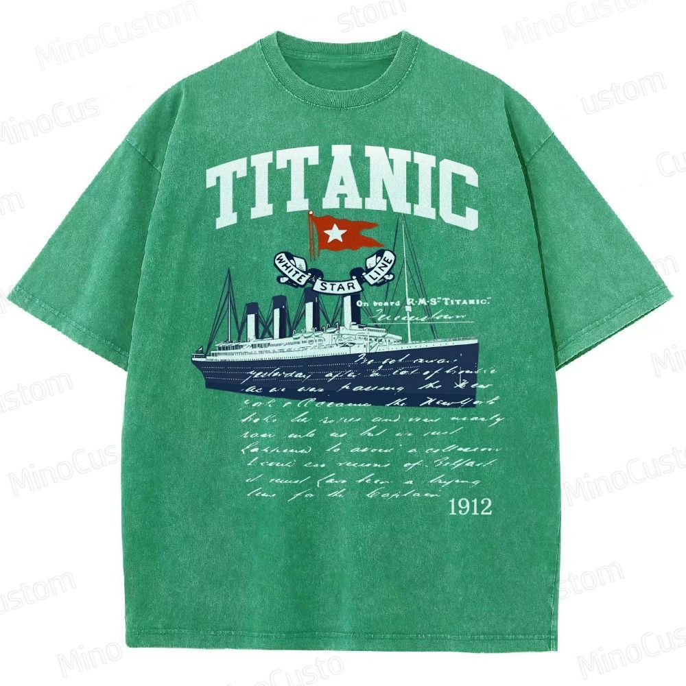 Titanic Vintage Poster Cruise Sinking Ship Atlantic Ocean Voyage Active Washed T-Shirt 