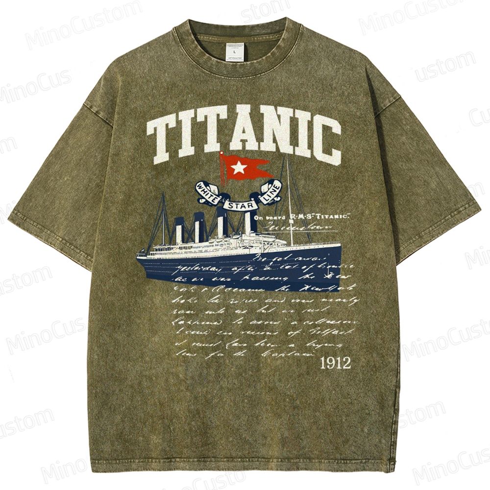 Titanic Vintage Poster Cruise Sinking Ship Atlantic Ocean Voyage Active Washed T-Shirt 