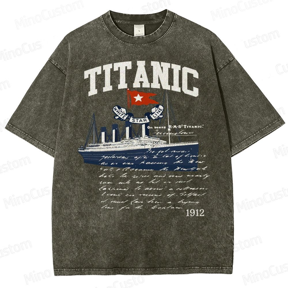 Titanic Vintage Poster Cruise Sinking Ship Atlantic Ocean Voyage Active Washed T-Shirt 