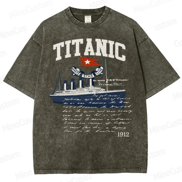 Titanic Vintage Poster Cruise Sinking Ship Atlantic Ocean Voyage Active Washed T-Shirt 