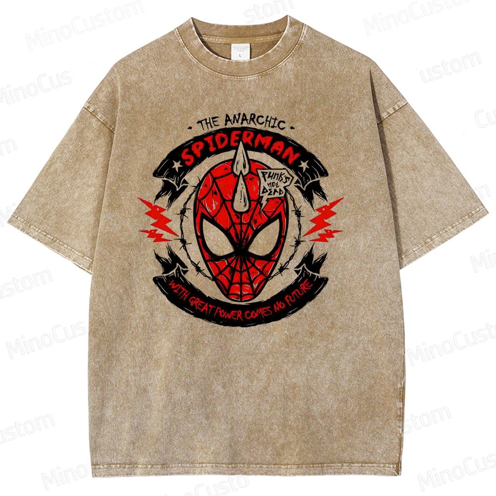 Anarchic Spider - Man Vintage Washed Superhero T - Shirt