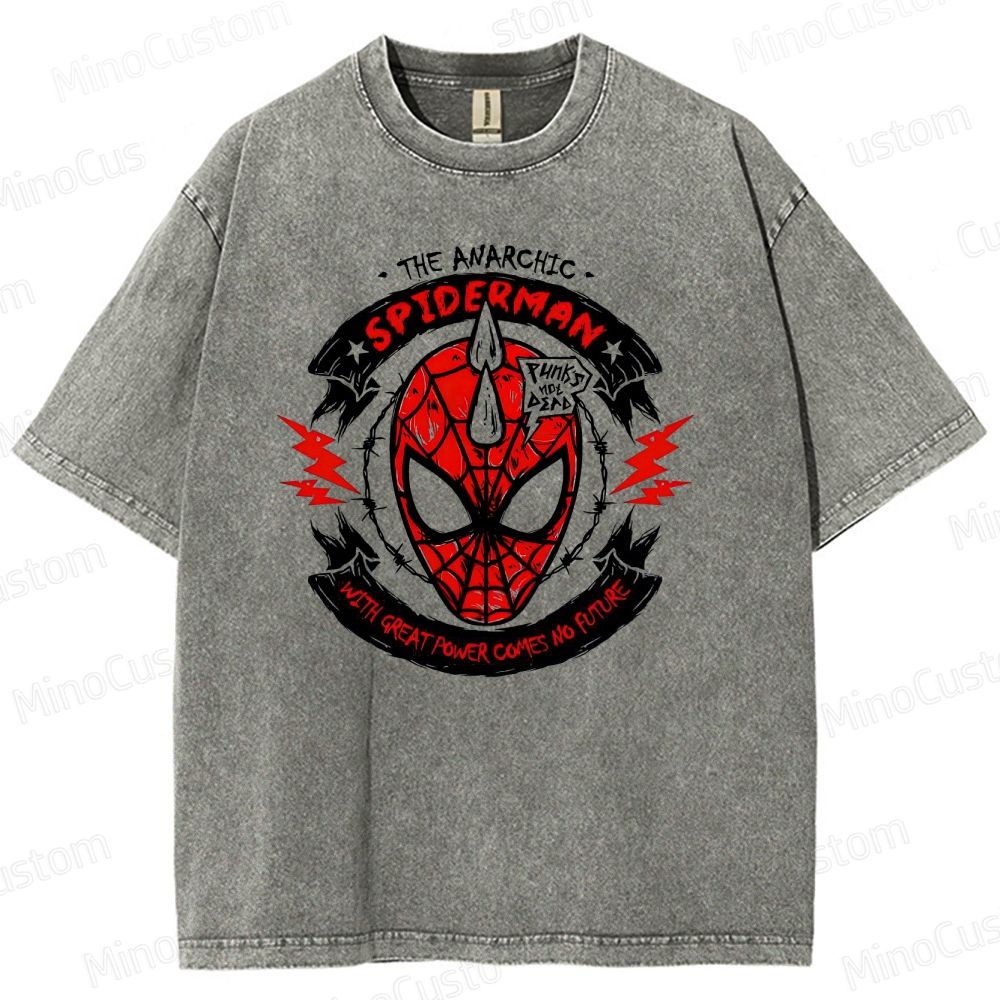 Anarchic Spider - Man Vintage Washed Superhero T - Shirt