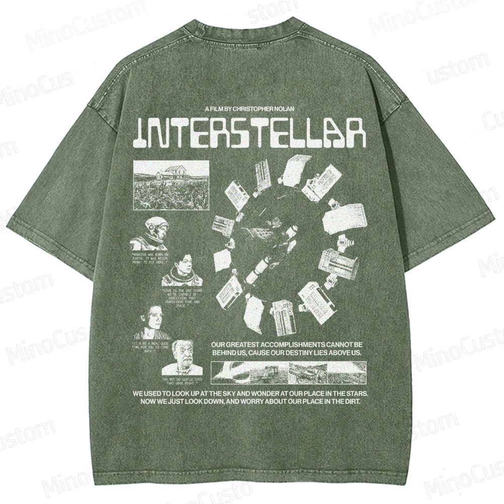 Interstellar Sci-Fi Quote Collage Washed T-Shirt 