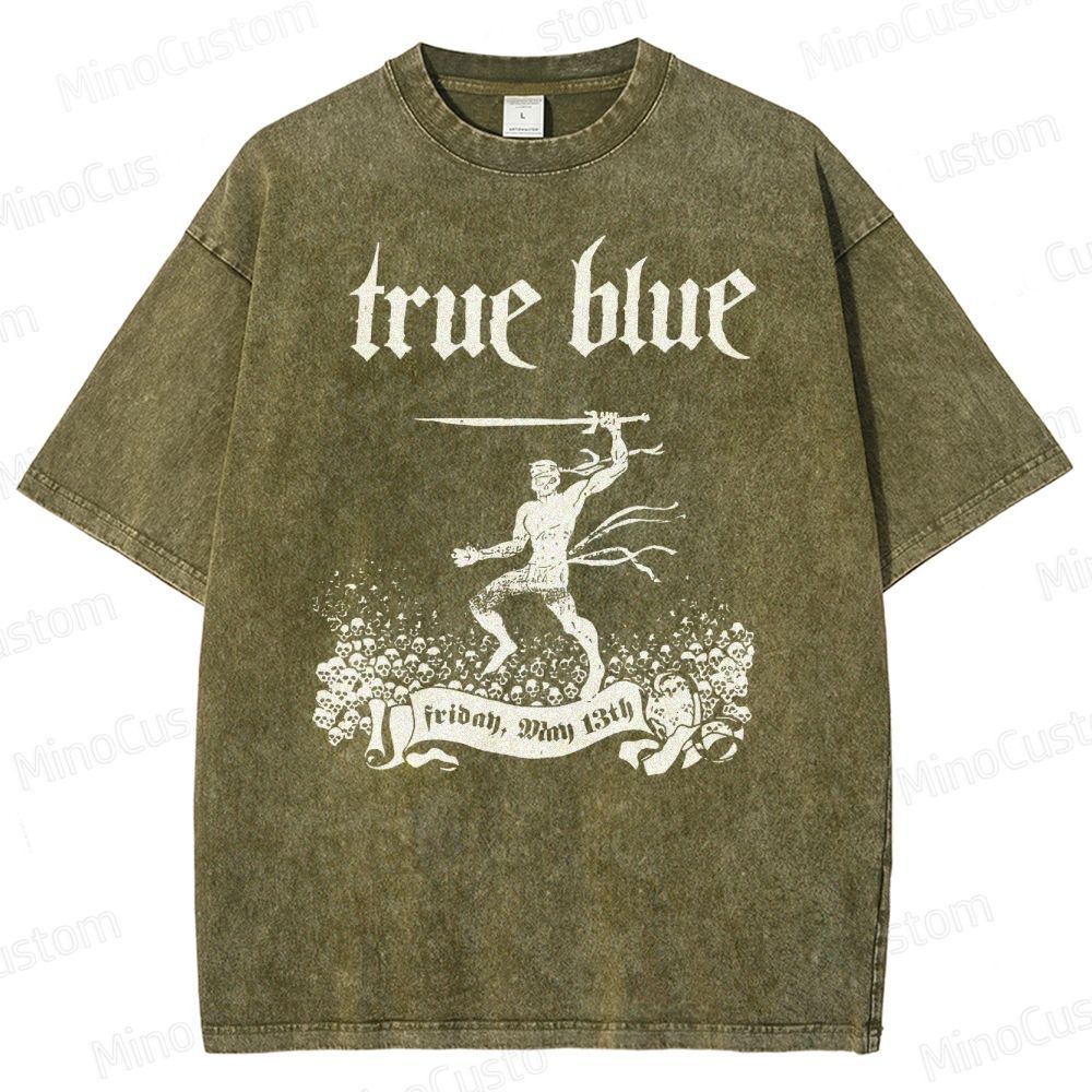 True Blue Gothic Warrior Graphic Washed T-Shirt