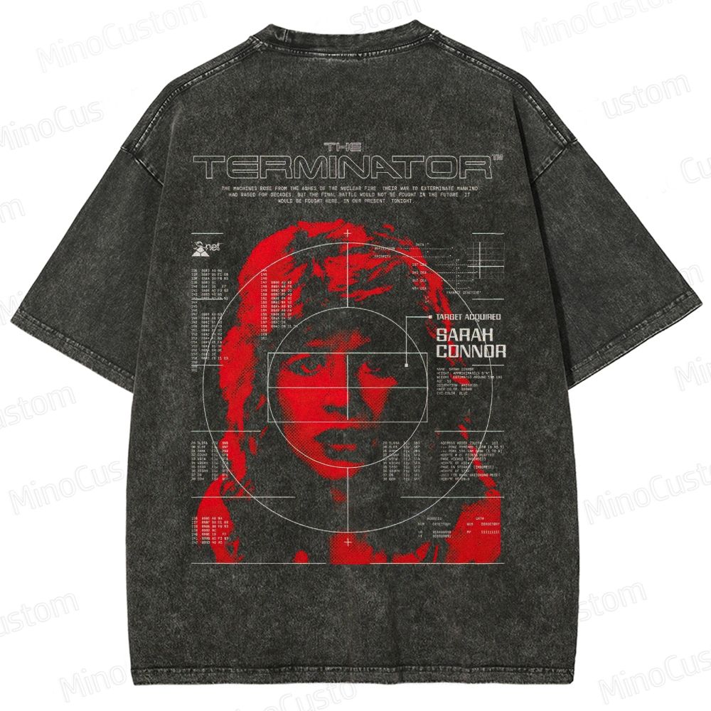 The Terminator Cyberpunk Targeting Graphic Washed T-Shirt 