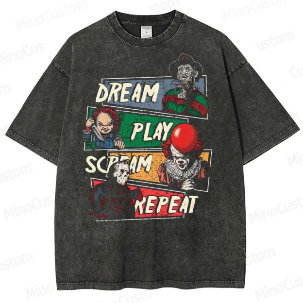 Horror Icons Graphic Washed T-Shirt 
